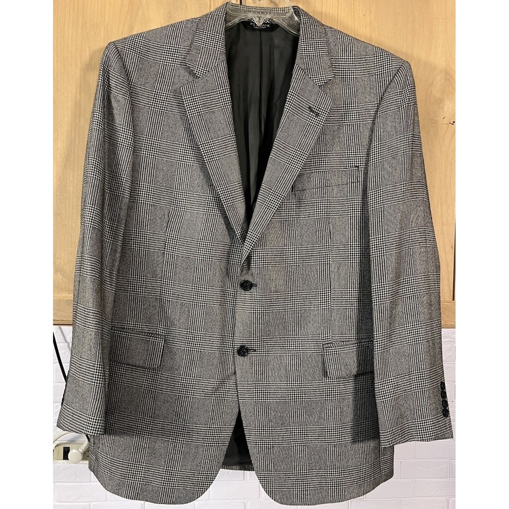 Jos. A. Bank Sport Coat Mens 42R Black White Glen‎ Plaid Two Button Blazer